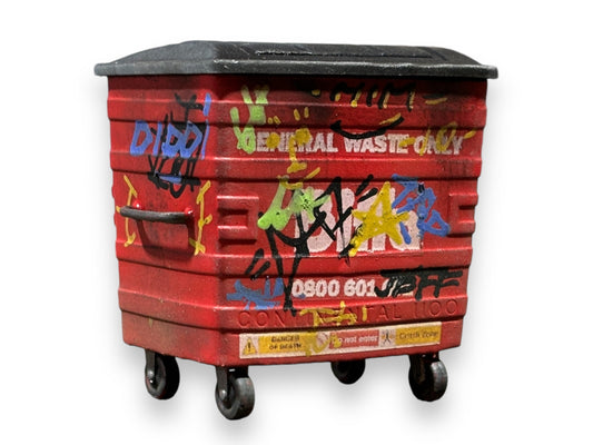 Biffa bin with graffiti, model railway