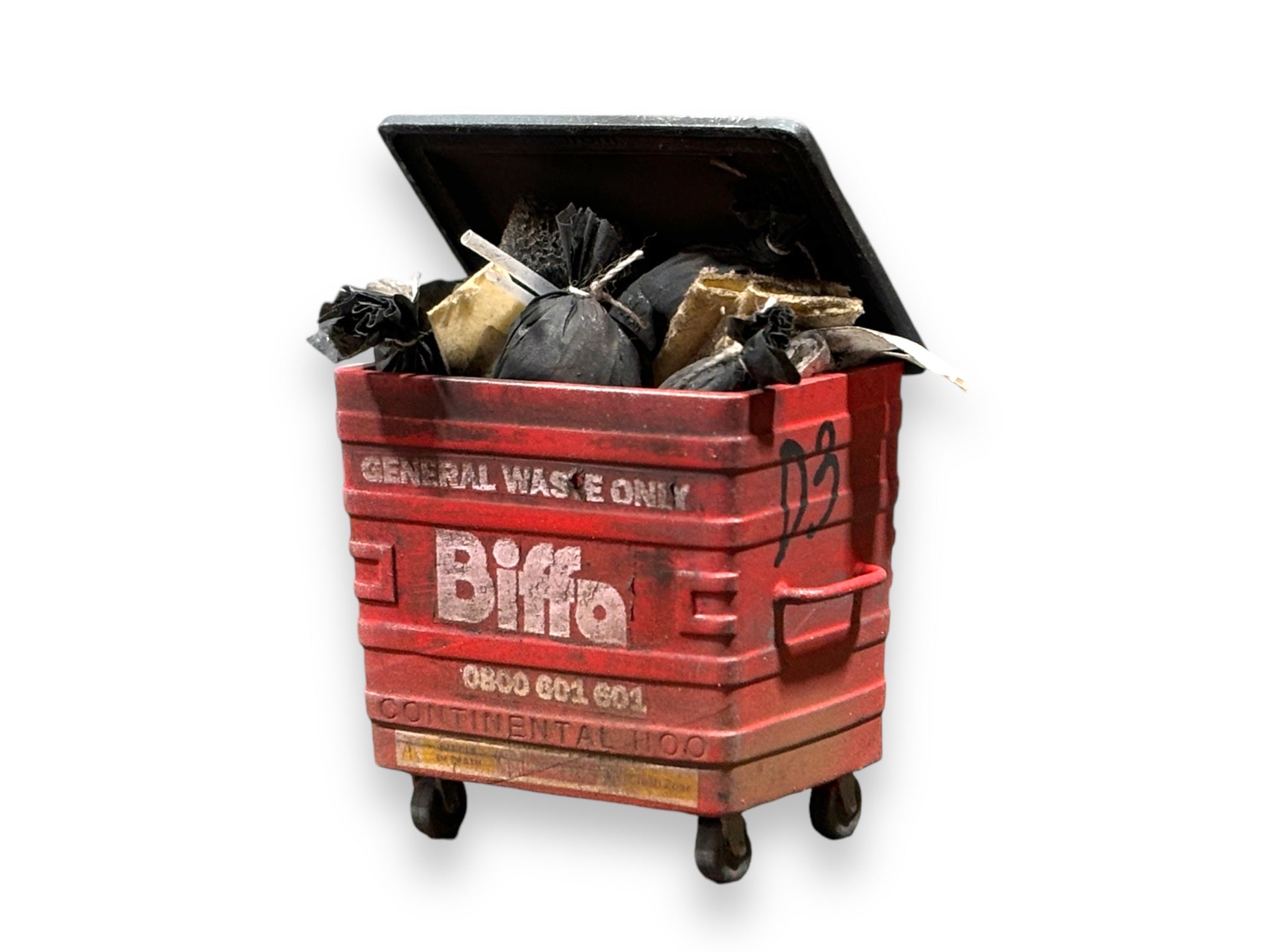 Biffa bin with rubbish, model railway