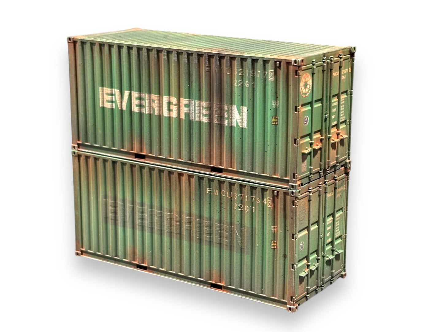 Dapol 20ft Shipping Containers 'Evergreen' Weathered by Bunters Yard