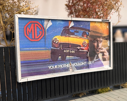 Distressed Billboard Advertisement 'MG Cars' - OO Gauge